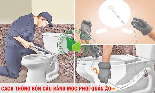 cách thông bồn cầu bằng móc áo